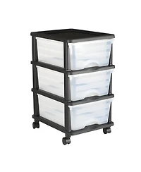 Gouun 3 Drawer Rolling Storage Cart with Clear Front Panels and Wheels