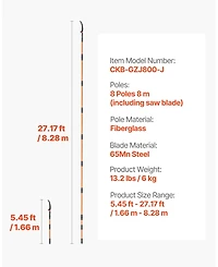 Sugift Manual Pole Saw, 4.46-26.4 ft Extendable Tree Pruner with Steel Blade, Lightweight