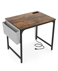Gouun Compact Home Office Desk with Built-In Charging Station, Storage Bag and Headphone Hook