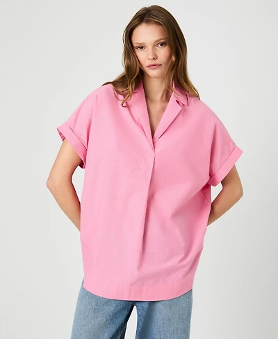 French Connection Women's Rhodes Poplin Ticking Striped Popover V-Neck Shirt