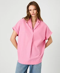 French Connection Women's Rhodes Poplin Ticking Striped Popover V-Neck Shirt
