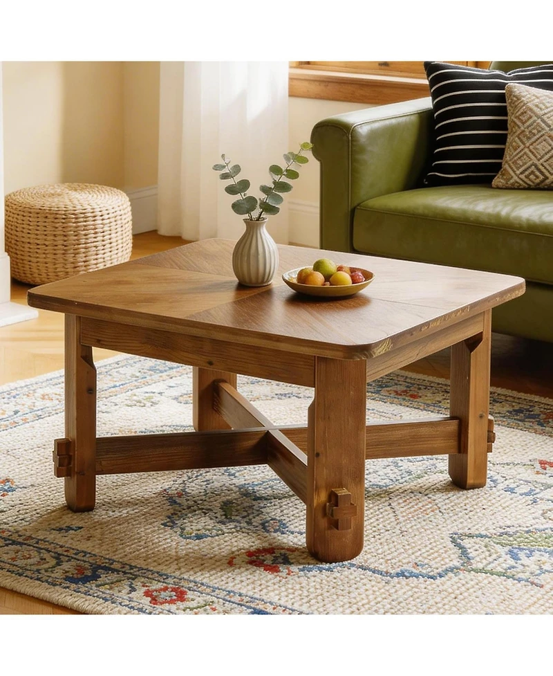 Tribesigns Solid Wood Square Coffee Table, 31.5" Farmhouse Accent Center Table with Sturdy Cross-braced Legs, Mid-Century Modern Tea Cocktail Tables