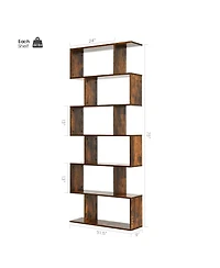 Gouun 6-Tier S-Shaped Display Bookshelf with Open Compartments, 31.5 x 9 x 75