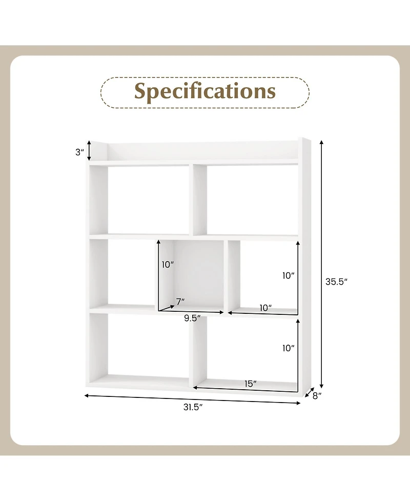 Gouun 7-Cube Open-Back Bookshelf with Anti-Toppling Devices, 31.5 x 8 x 35.5