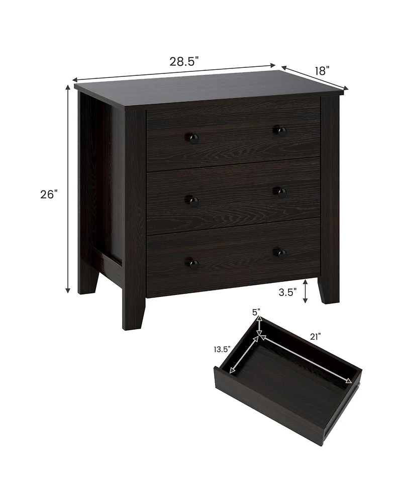 Sugift Wide Three Drawer Dresser Modern Storage Organizer