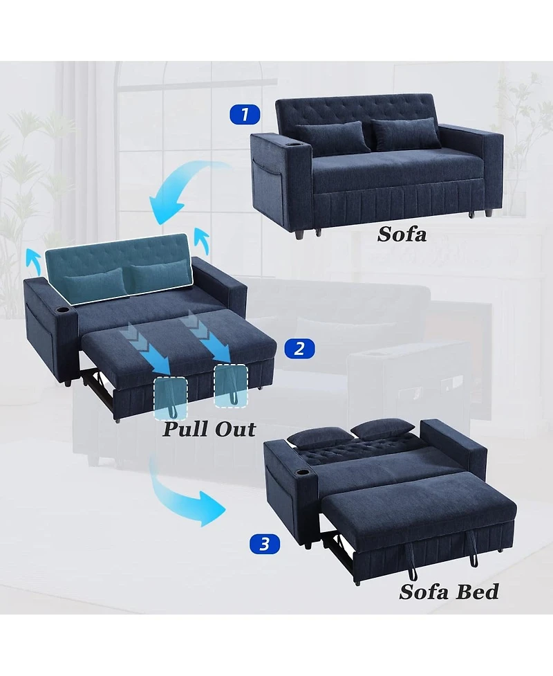 Maison Boucle Pull Out Loveseat Sofa with Adjustable Backrest for Small Space