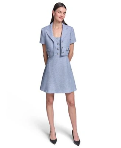 Karl Lagerfeld Paris Womens Tweed A Line With Button Dress Cropped Tweed Jacket