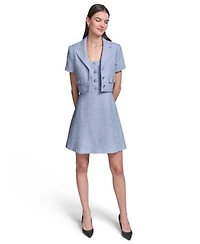Karl Lagerfeld Paris Womens Tweed A Line With Button Dress Cropped Tweed Jacket