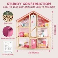 Tiny Land Sweetwood Love Dollhouse for Girls without Dolls, Diy Pretend Play 6 Rooms Wooden Doll House