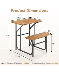 Gouun Acacia Wood Single-Side Patio Table and Bench Set