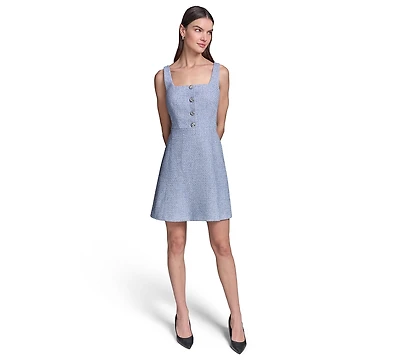 Karl Lagerfeld Paris Women's Tweed A-Line with Button Dress