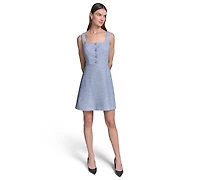 Karl Lagerfeld Paris Women's Tweed A-Line with Button Dress