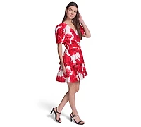 Karl Lagerfeld Paris Women's Crinkle Woven Puff Sleeve Fit and Flare Dress