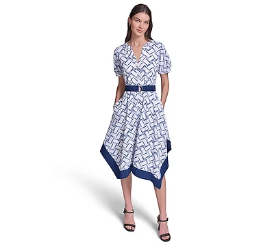 Karl Lagerfeld Paris Women's Printed Hanky Hem Midi Dress