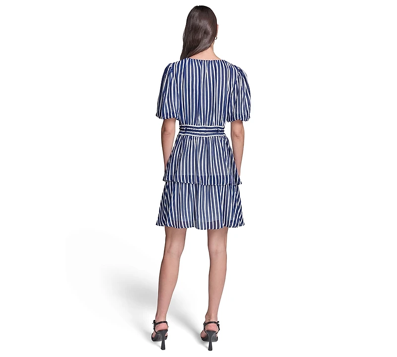Karl Lagerfeld Paris Women's Puff Sleeve Fit and Flare Dress