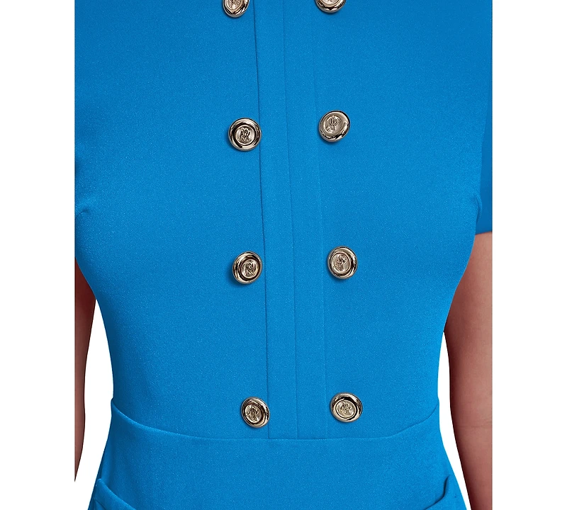 Karl Lagerfeld Paris Women's Short-Sleeve Scuba Crepe with Flounce Hem and Button Dress
