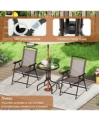 Gouun 3-Piece Patio Bistro Set with Round Tempered Glass Table and Folding Chairs