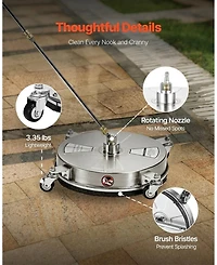 Sugift Pressure Washer Surface Cleaner, 15" Stainless Steel, 4000 Max Psi, for Concrete