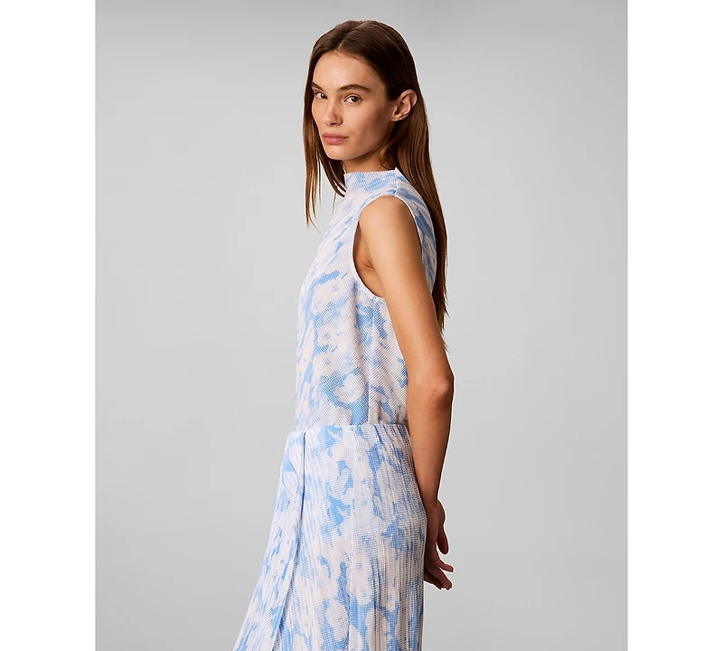 Calvin Klein Women's Printed Plisse Mock Neck Sleeveless Top