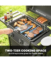 Outsunny 2 Burner Propane Gas Grill, 18000 Btu Bbq Grill with Wheels,