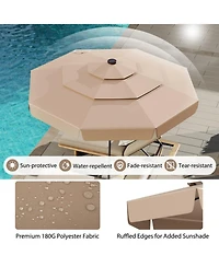 Gouun 10 ft Solar Led Patio Umbrella with Three-Tier Vented Top Ruffled Edges and Crank