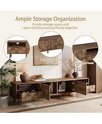 Rainsken Mid-Century Modern Tv Stand for TVs, Media Console Table with 2 Drawers, 4 Storage Compartments for Living Room