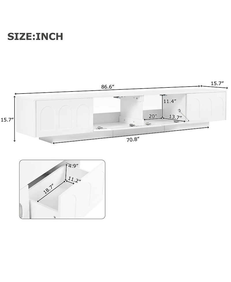 Rainsken Tv Stand with Fluted Tempered Glass Doors for TVs , Media Console Table with App-Controlled Led Light for Living Room