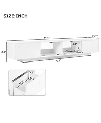 Rainsken Tv Stand with Fluted Tempered Glass Doors for TVs , Media Console Table with App-Controlled Led Light for Living Room