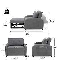 Rainsken Convertible Sleeper Sofa Bed, Soft Cotton Linen Sleeper Chair with Pillow and Side Pocket, Upholstered Folding Couch for Living Room