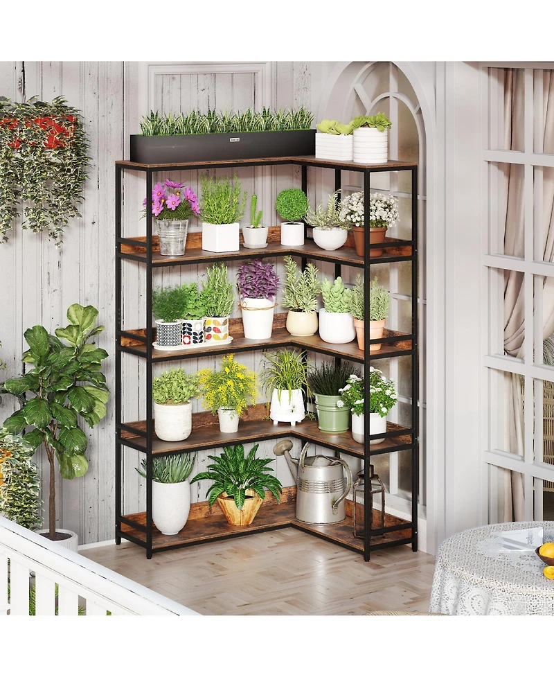 Gouun 5-Tier L-Shaped Corner Bookshelf with Metal Frame, 43.5 x 35 x 71