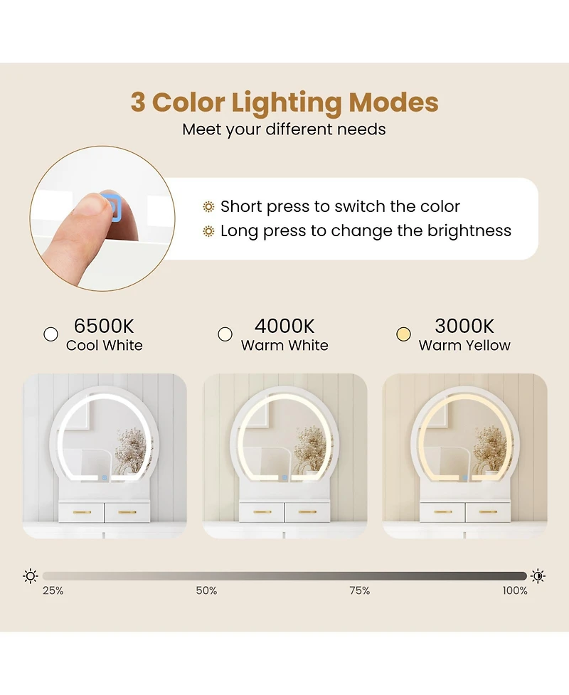 Sugift Small Vanity Makeup Dressing Table Set with Cushioned Stool and Led Lighted Mirror