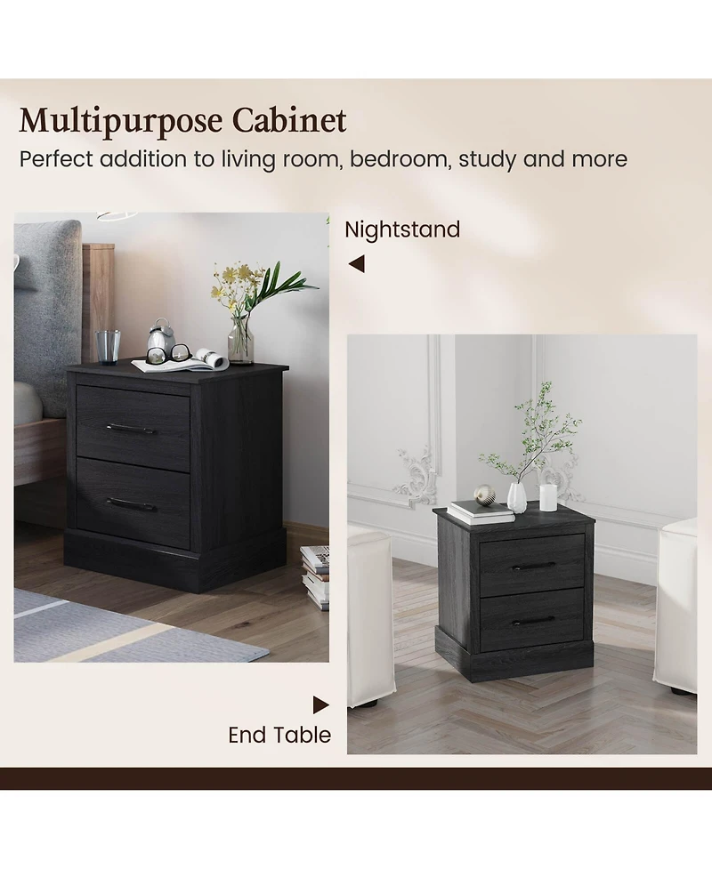 Sugift Wood Compact Floor Nightstand with Storage Drawers