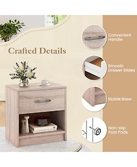 Sugift Bedside Table Nightstand with Drawer and Open Storage Shelf
