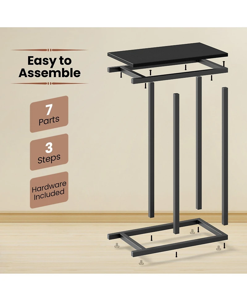 Sugift C-shaped Side Table with Heavy-duty Metal Frame