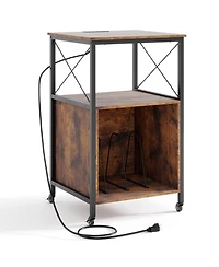 Sugift Mobile Record Player Stand with Power Outlet with Open Shelf and Dividers