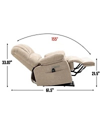 Flynama Seat Width and High Back Large Size Beige Chenille Power Lift Recliner Chair with 8-Point Vibration Massage and Lumbar Heating