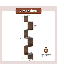 Gouun 5-Tier Wall Mounted Corner Shelf with Floating Design, 8 x 8 x 50