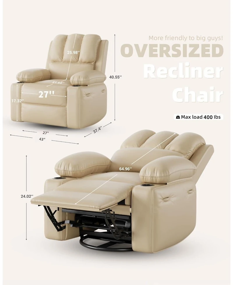 gaomon Manual Recliner Chair for Adults, Pu Leather Recliner with Cup Holders and Side Pockets, Ergonomic Design for Nursery, Living Room