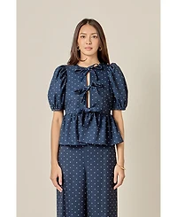 English Factory Women's Polka Dot Puff Sleeve Top