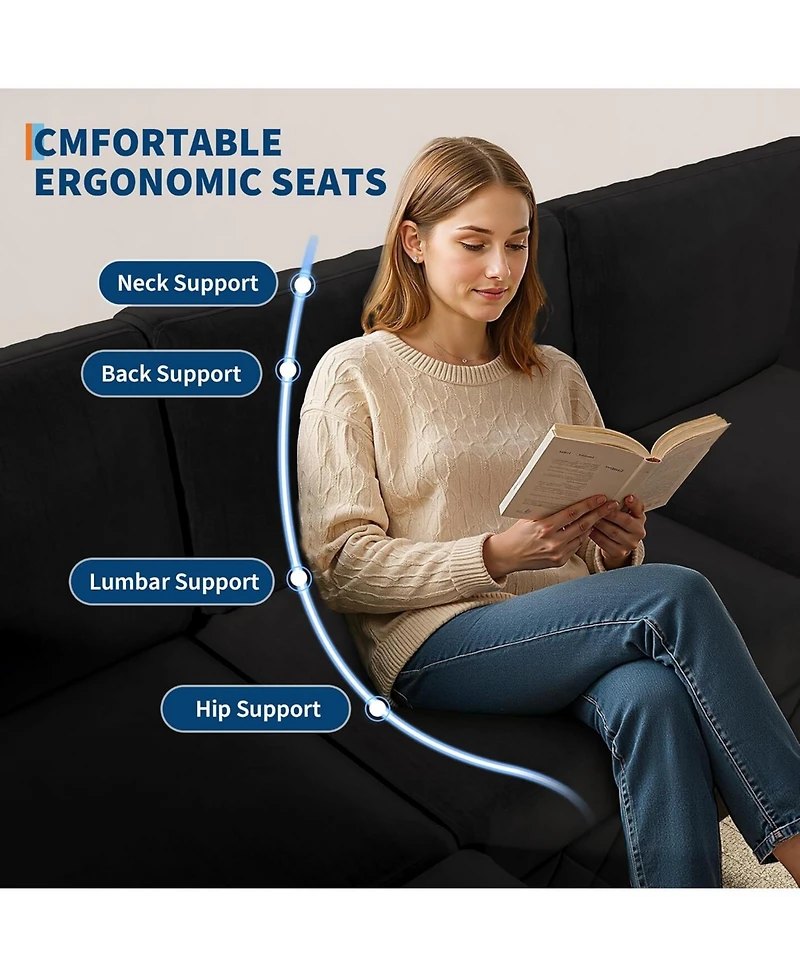 gaomon 134 Modular Sectional Sofa, 4 Seat High Density Sponges Cloud Couch L Shaped Velvet with Upholstered for Living Room, Apartment