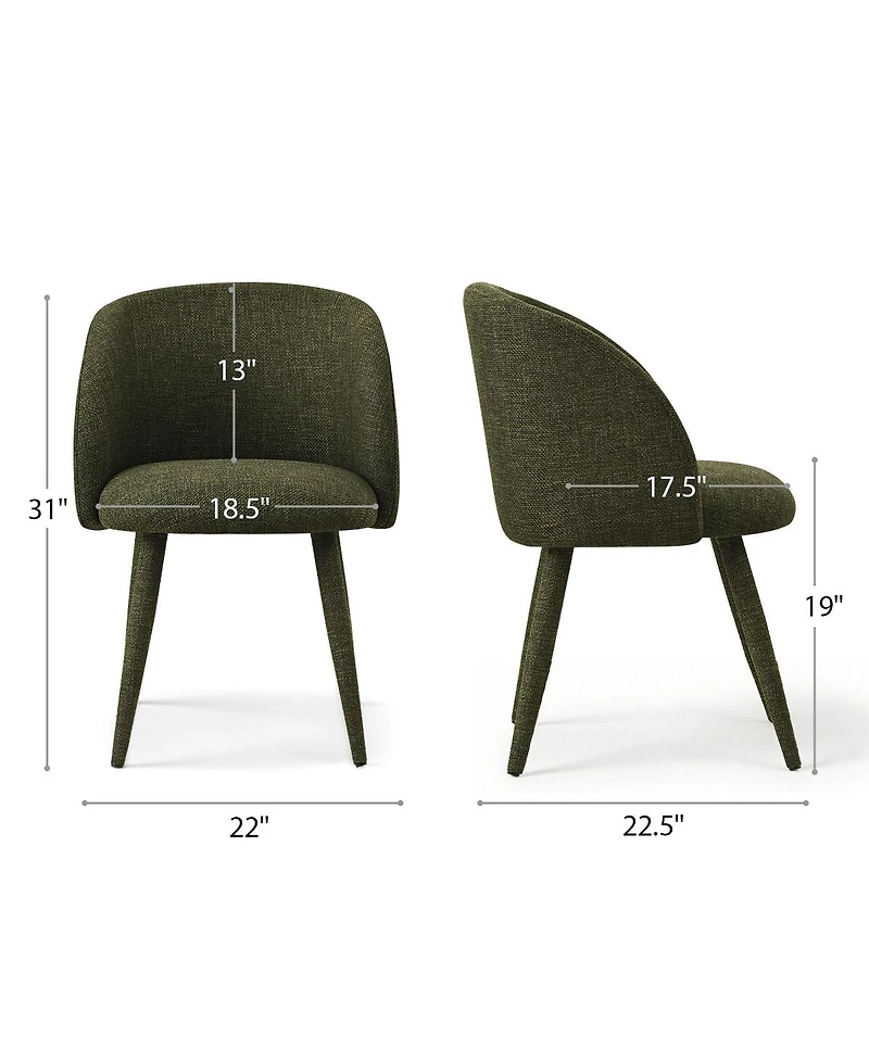 Maison Boucle Set of 2 Fabric Upholstered Arm Dining Chairs with Metal Legs