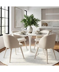 Maison Boucle Set of 2 Fabric Upholstered Arm Dining Chairs with Metal Legs
