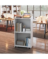 Gouun Rolling Podium Stand with 2 Shelves and Lockable Wheels, 22.5 x 14.5 x 41