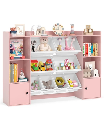 Gouun Kids Toy Storage and Bookshelf with 8 Removable Boxes and Open Shelves, 56.5 in Wide