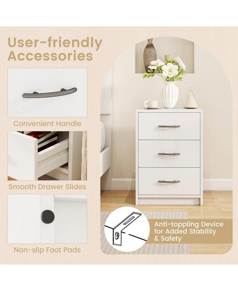 Sugift 3 Drawer Nightstand with Storage for Living Room