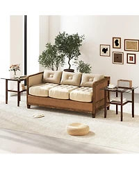 Sugift 24 Inch 2-Tier Square Glass Coffee Table Center Table with Storage Shelf