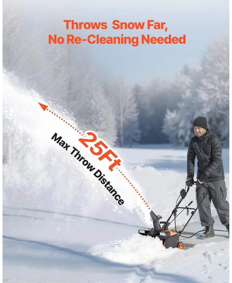 Sugift Electric Snow Blower, 20 inch, 15A Corded Snow Thrower with Led Headlights