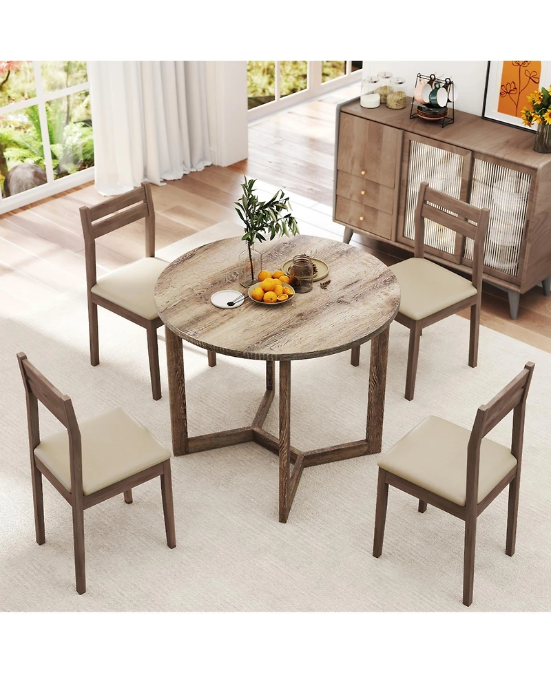 Gouun 36 in Round Wood Dining Table with Wing-Shaped Pedestal Base for 2-4