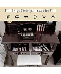 Sugift Makeup Dressing Table with Touch Switch Lighted Mirror and Cushioned Stool