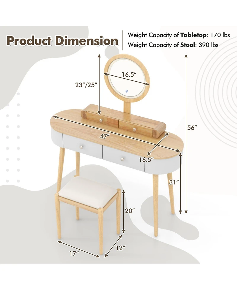 Sugift Makeup Vanity Table Set with Led Mirror and 3 Spacious Drawers